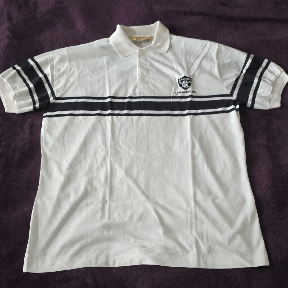 Raiders Los Angeles LOGO 7 White Polo with Black Stripes